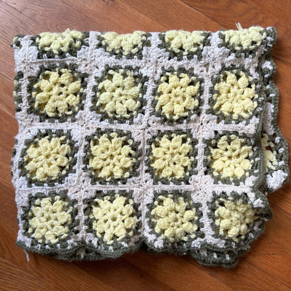 Vintage Small Grannycore Crochet Granny Square Blanket